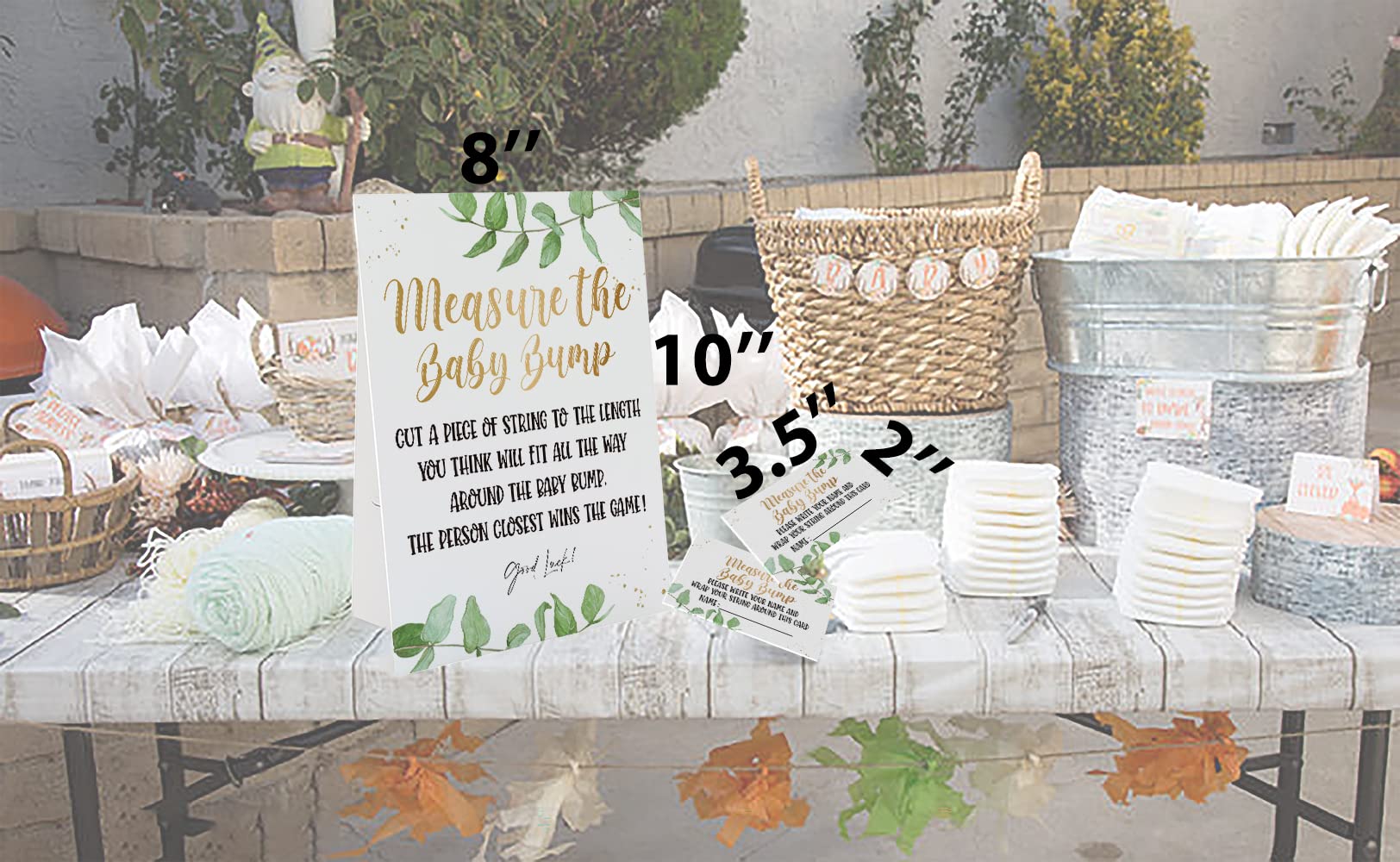 How Big is Mommys Belly Game, Measure Mommy's Belly Sign(Sign 8x10 Inch), Leafy Theme Baby Shower Games, Baby Showers Decorations, 1 Standing Sign + 50 Guessing Cards(bump09)