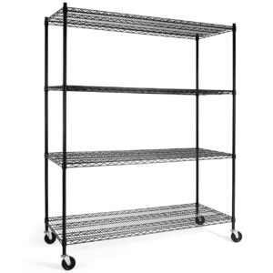 CAPHAUS 4-Tier Commercial Grade Heavy Duty Adjustable Height Wire Shelving w/Wheels & Leveling Feet, Storage Metal Steel Shelf, Garage Shelving Storage, Utility Wire Rack Storage Shelving Unit, 60”W