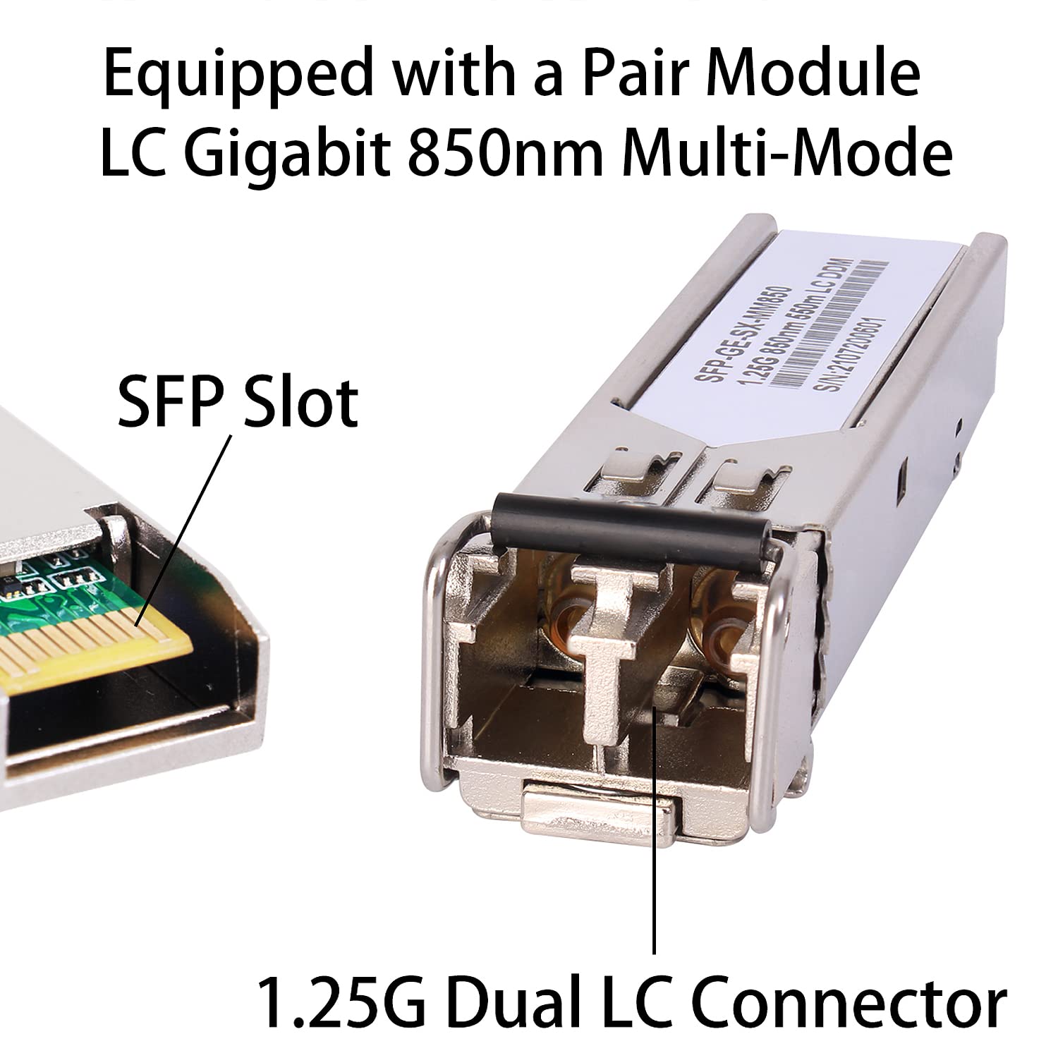 A Pair of Fiber Transceiver, 1.25G/s Bidi Gigabit Multi-Mode SFP Ethernet Media Converter with 2PCS LC Dual Module Included, 10/100/1000Base-Tx to 1000Base-SX SMF RJ45 to SFP Slot up to 550M