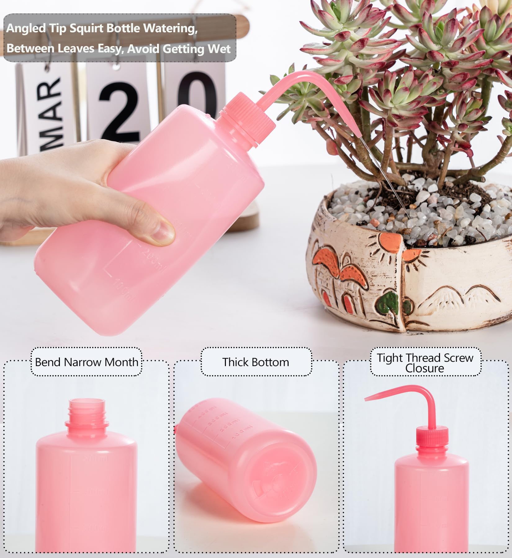 Melphoe Tattoo Wash Bottle Squeeze 3Pcs 500ml Squirt Bottle Succulent Watering Can, Safety Rinse Bottle, Plastic Squeeze Medical Lab Washing Bottle, Tattoo Supplies, Lash Water Bottle Squeezer, Pink