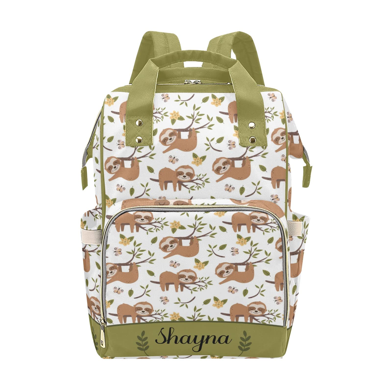 Jungle Sloths on Tree Personalized Diaper Backpack with Name,Custom Travel DayPack for Nappy Mommy Nursing Baby Bag One Size