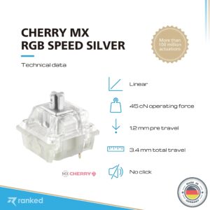 Cherry MX Key Switches for Mechanical Gaming Keyboards | Plate Mounted | MX1A51NA (Cherry RGB Speed Silver, 90 Pcs)