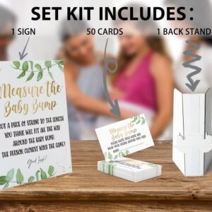 How Big is Mommys Belly Game, Measure Mommy's Belly Sign(Sign 8x10 Inch), Leafy Theme Baby Shower Games, Baby Showers Decorations, 1 Standing Sign + 50 Guessing Cards(bump09)