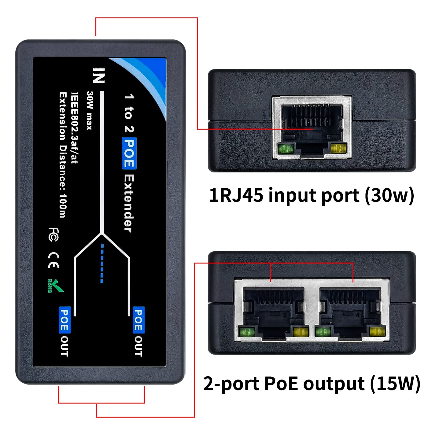 OIIXXV 1 Port POE Extender 10,100Mbps 100m(328 ft) POE Repeater IEEE 802.3af Standard for AP, IP Camera Over Cat5 or UTP Cables, 88mm*44mm*22mm (POE5503)