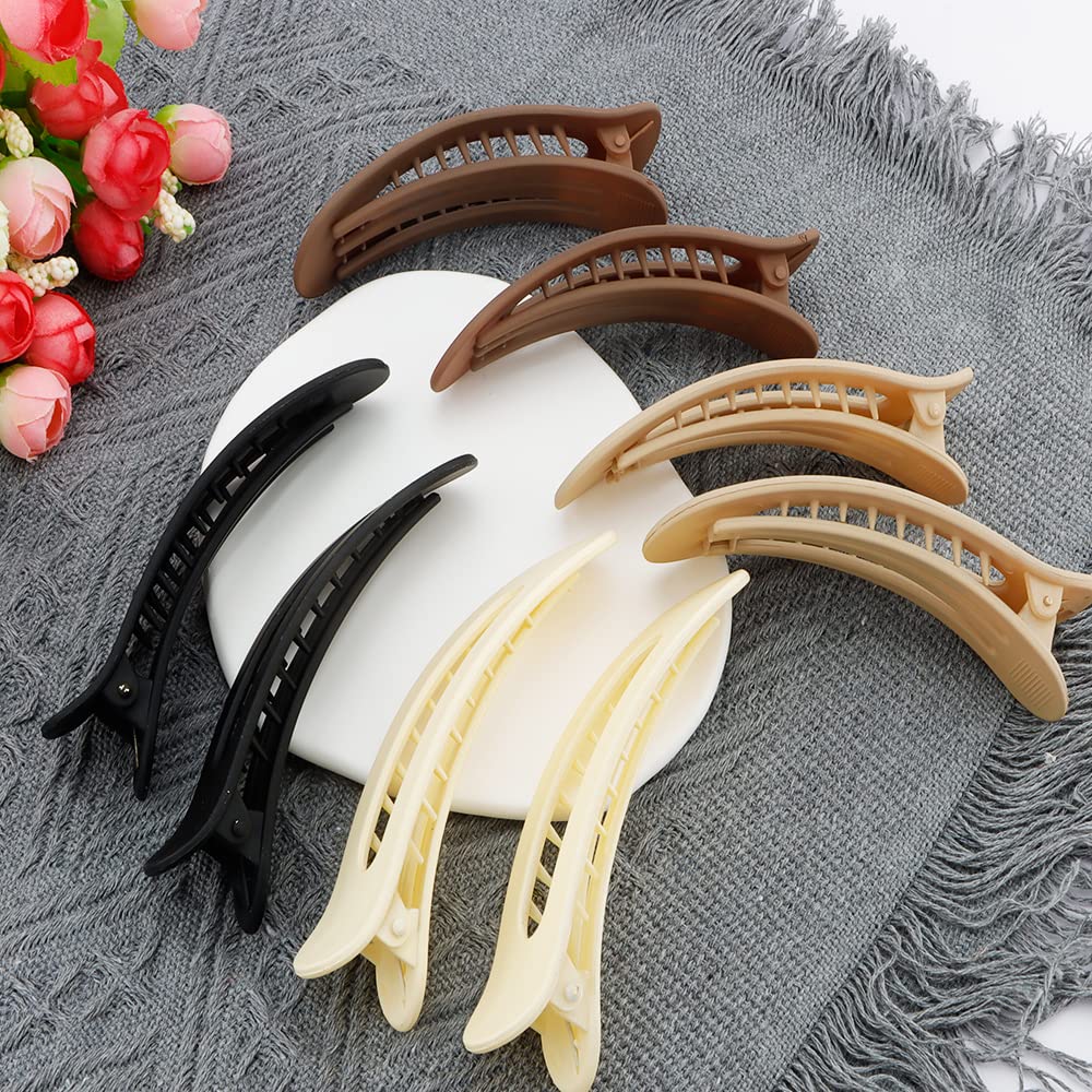 Large Alligator Duck-Billed Hair Clips, Ahoney 8 Pack Thick Flat Slide Matte Hair Barrettes and Styling Accessories for Women (Neutral)