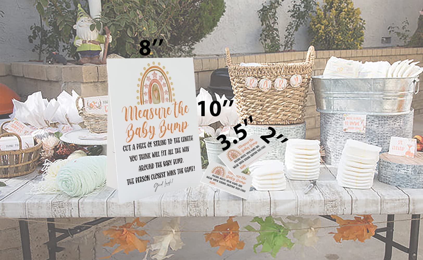 How Big is Mommys Belly Game, Measure Mommy's Belly Sign(Sign 8x10 Inch), Boho Rainbow Theme Baby Shower Games, Baby Showers Decorations, 1 Standing Sign + 50 Guessing Cards(bump58)