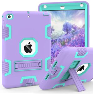 ccmao ipad mini 5 case 2019, ipad mini 4 case 2015, heavy duty shockproof hybrid protective cover for ipad mini 5th/4th generation 7.9 inch, for kids girls child, purple+green