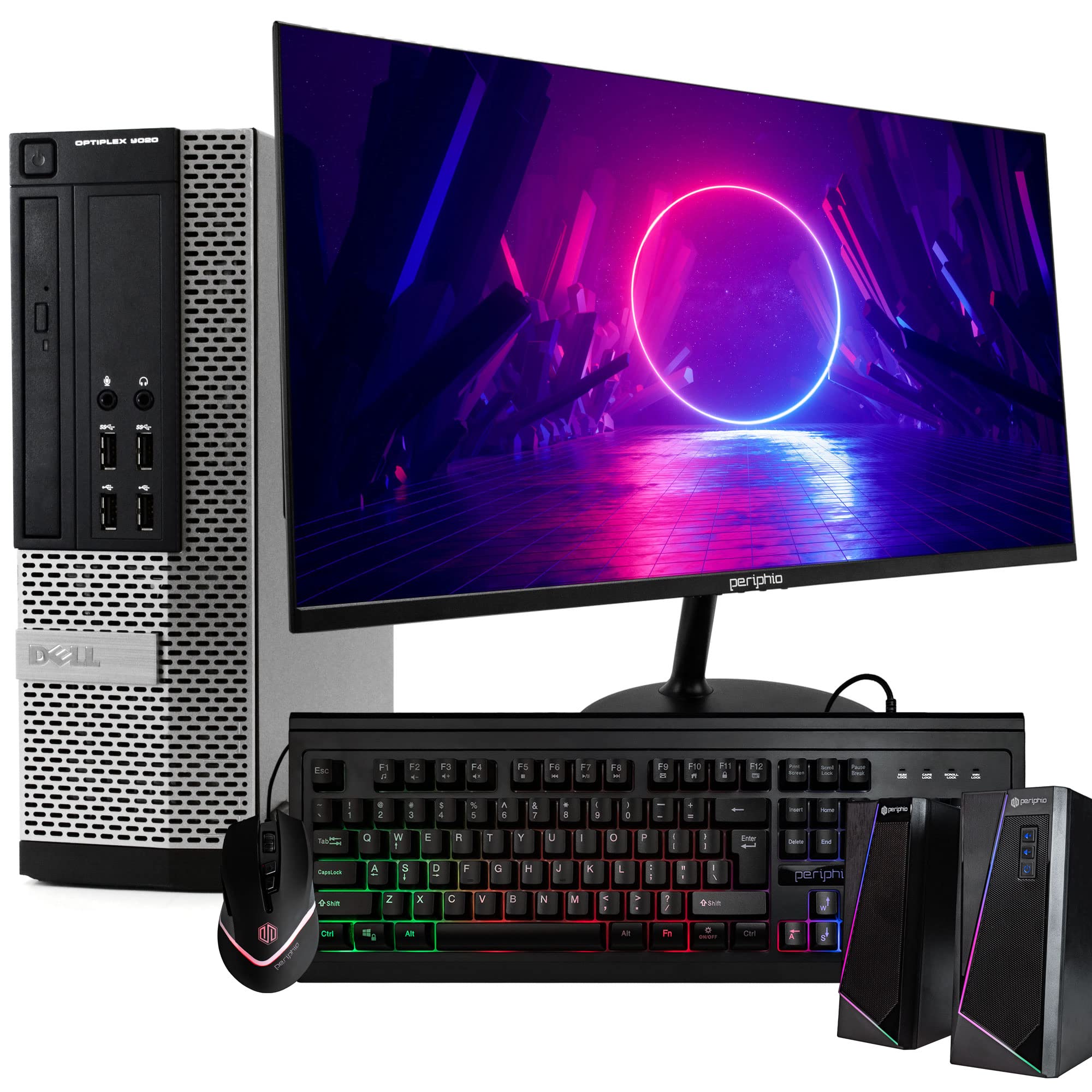 Dell Optiplex 9020 Small Desktop PC Computer | Intel Quad-Core i7 | 32GB Ram | 1TB SSD | 24" 1080p LCD Monitor | RGB Mouse + Keyboard | RGB Desk Speakers | WIFI-5G + Bluetooth | Windows 10 (Renewed)