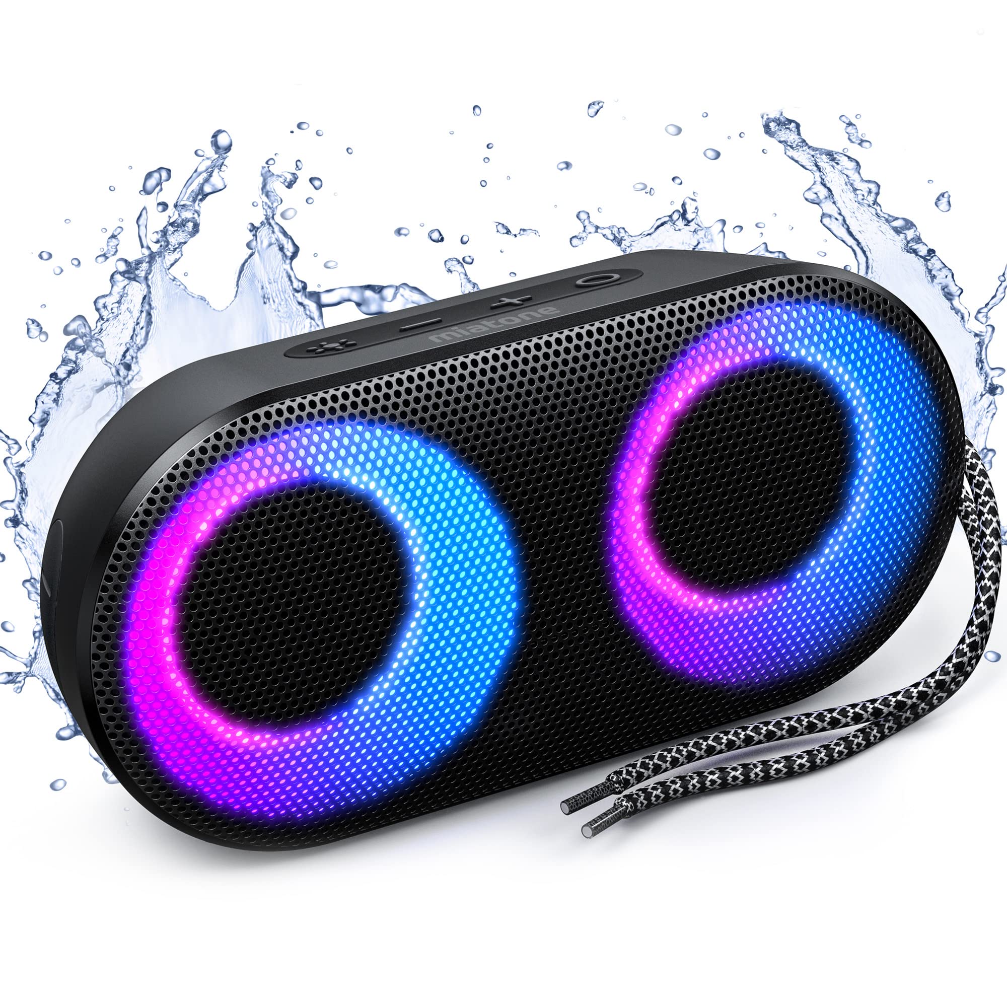 MIATONE Portable Bluetooth Speakers with Lights, Bluetooth Speaker Kids, 15W, IPX7 Waterproof, Bluetooth 5.3, 24H Playtime, Built-in MIC, TWS Portable Speaker for Gifts Teen Boys Speaker