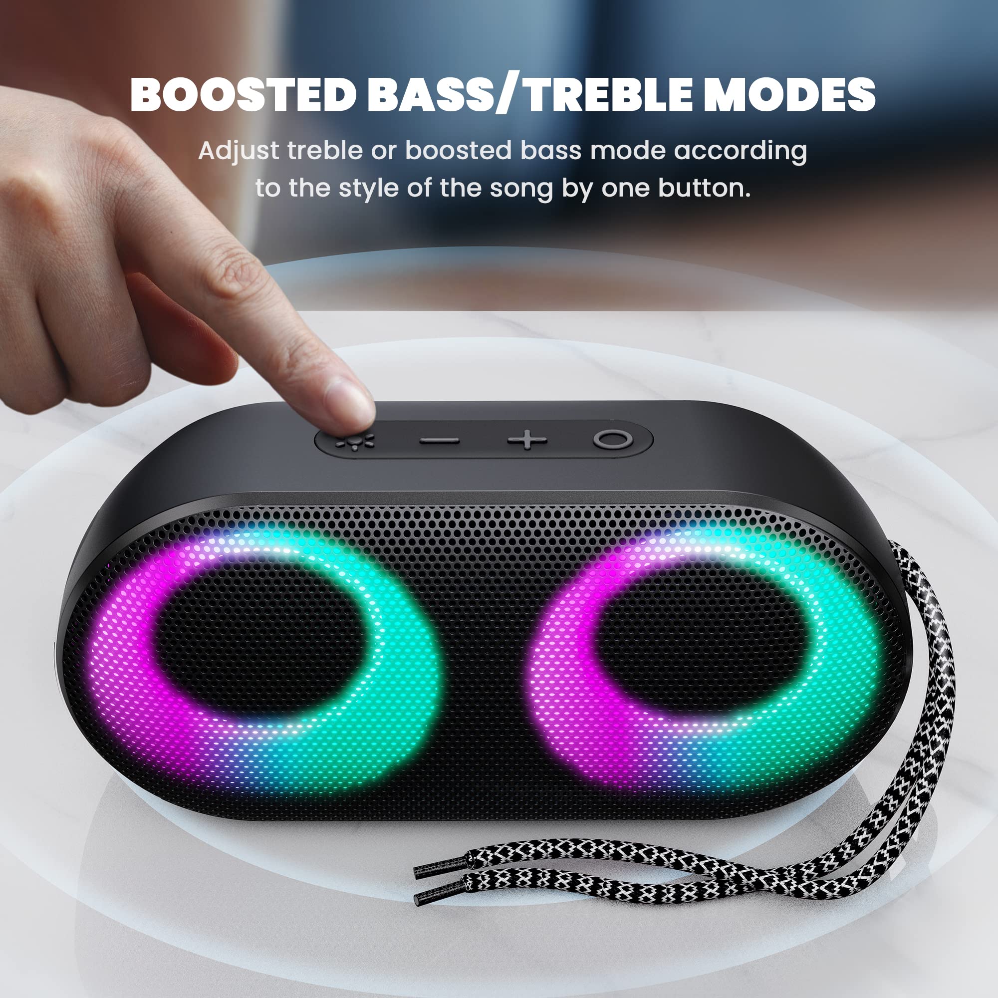 MIATONE Portable Bluetooth Speakers with Lights, Bluetooth Speaker Kids, 15W, IPX7 Waterproof, Bluetooth 5.3, 24H Playtime, Built-in MIC, TWS Portable Speaker for Gifts Teen Boys Speaker