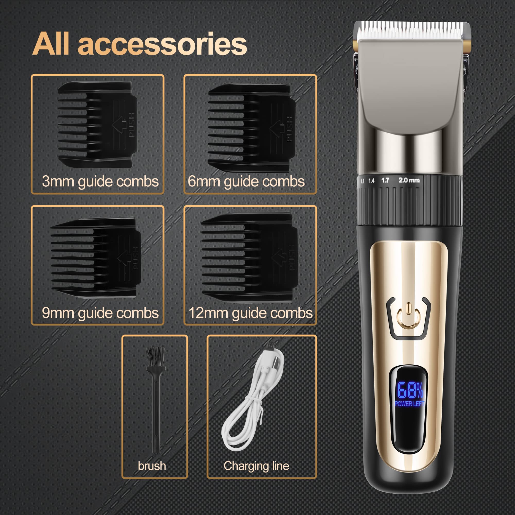 LVAINIT Hair Clippers for Men, Cordless LCD Rechargeable Hair Trimmer Beard Trimmer for Men, Men's Grooming Kit for Hair, Face, Beard, Professional Electric Barber Clippers