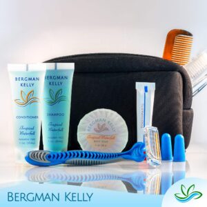 BERGMAN KELLY Round Soap Bars, 2in1 Shampoo & Conditioner, and Travel Size Lotion 3-Piece Set (Tropical Waterfall, 1 oz ea, 75 pc), Revitalizing & Refreshing Sanitary Toiletries Hotel Amenities