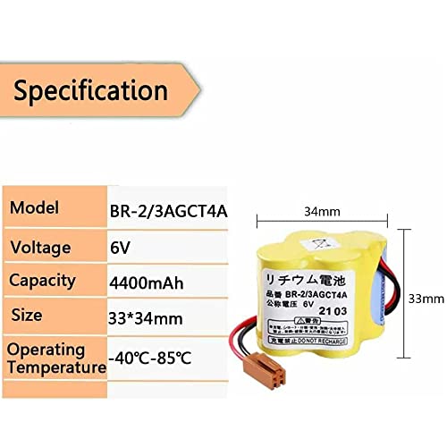 Meewellvetry (3-Pack) BR-2/3AGCT4A /A98L-0031-0025 6V 4400mAh Replacement Battery Replace for FANUC CNC System with Brown Plug Non-Rechargeable