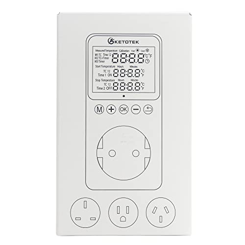 KETOTEK Digital Temperature Controller Outlet Day Night Thermostat Plug Socket Heating Cooling Temp Controller with Sensor Timer Regulator for Reptile Greenhouse Brewing Refrigerator