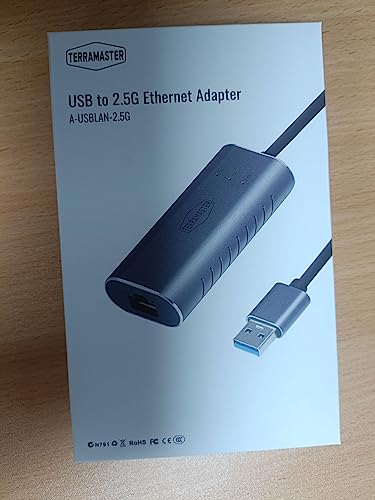 TERRAMASTER USB A to 2.5G Ethernet Adapter, USB 3.0 Gigabit LAN Dongle, Wired LAN Network Connection for NAS/Mac OS/Linux/Windows, Backward Compatible on 2.5G, 1G, 100Mbps, Ideal for TERRAMASTER NAS