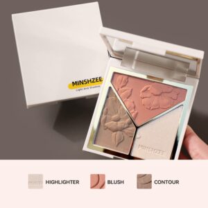 Highlighter & Contour & Blush 3 in 1 Makeup Palette with Brush, Matte Shimmer Glow Illuminator Powder Perfect For Face Highlight,Contour,Bronzer,Shape,Silky Brillliant Compact Make-up