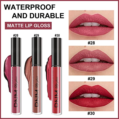 AMY'S DIARY 3Pcs Nude Red Matte Liquid Lipstick Sets, Lip Stain Long Lasting 24 Waterproof Lip Gloss Gift Set Matt Lipsticks Set Matt Liquid Makeup Lipstick for Women Lippies (Set10)