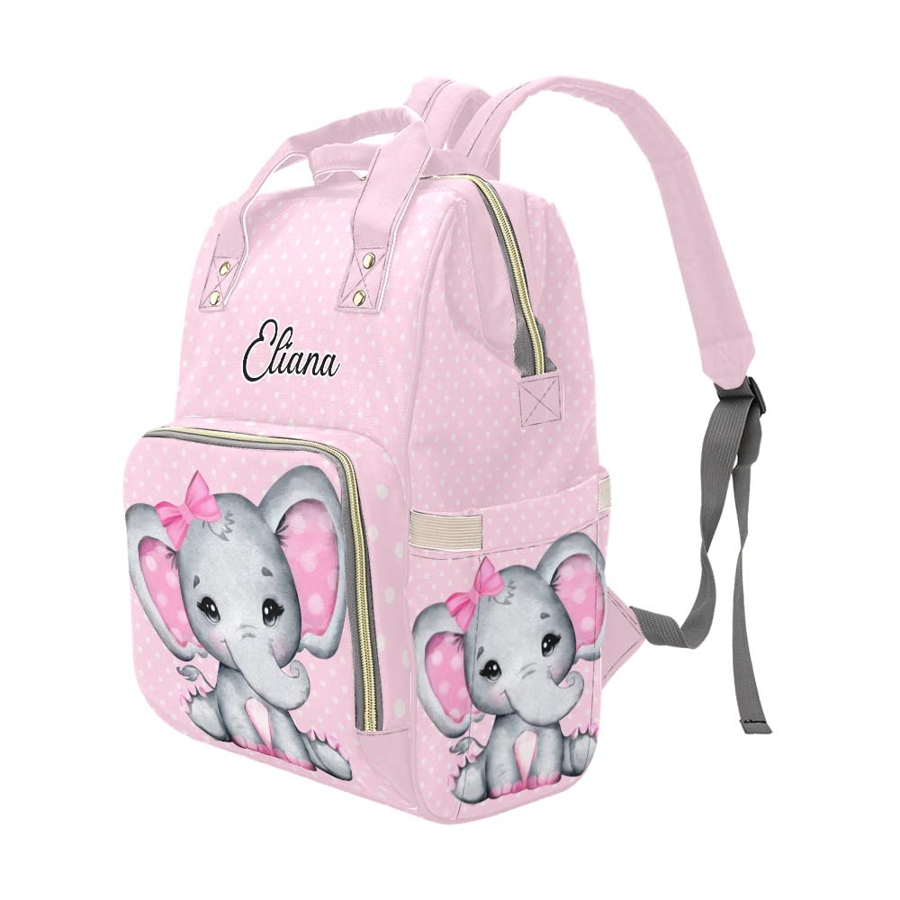 Liveweike Girl Elephant Dot Personalized Diaper Bag Backpack Custom Name Daypack Large Mommy Bag for Teen Girl Boy Student