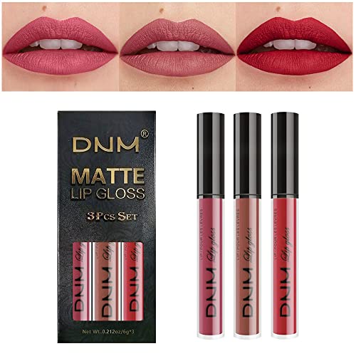 AMY'S DIARY 3Pcs Nude Red Matte Liquid Lipstick Sets, Lip Stain Long Lasting 24 Waterproof Lip Gloss Gift Set Matt Lipsticks Set Matt Liquid Makeup Lipstick for Women Lippies (Set10)