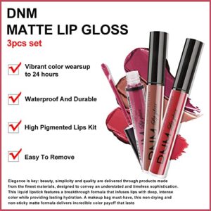 AMY'S DIARY 3Pcs Nude Red Matte Liquid Lipstick Sets, Lip Stain Long Lasting 24 Waterproof Lip Gloss Gift Set Matt Lipsticks Set Matt Liquid Makeup Lipstick for Women Lippies (Set10)