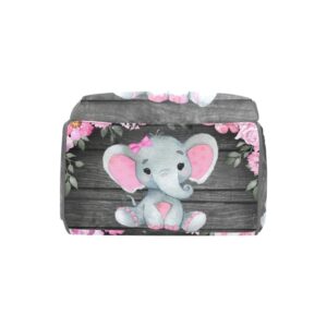 Liveweike Pink Woodland Elephant Personalized Diaper Bag Backpack Custom Name Daypack Large Mommy Bag for Teen Girl Boy Student