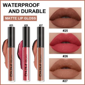 3Pcs Nude Brown Pink Dark Maroon Matte Liquid Lipstick Makeup Sets for Dark Skin Black Women DNM Permanent Lip Stain Set Long Lasting Lipstick 24 Hours Waterproof labiales mate 24 horas originales 09