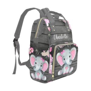 Liveweike Pink Woodland Elephant Personalized Diaper Bag Backpack Custom Name Daypack Large Mommy Bag for Teen Girl Boy Student