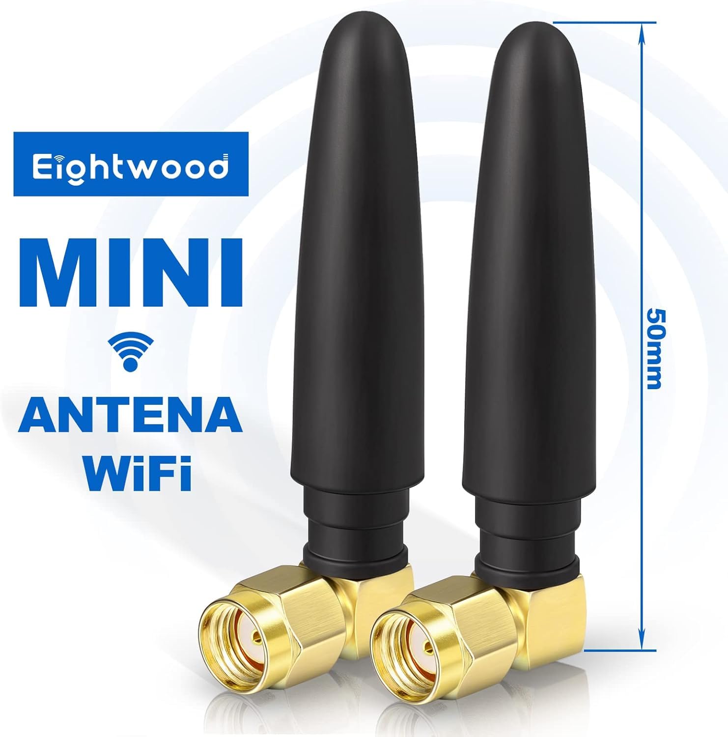 Eightwood Compact WiFi Antenna 2.4GHz 5GHz Dual Band RP-SMA Bluetooth Antennae Right Angle (2-Pack) for PC Computer Network Card Wireless Router Security Camera