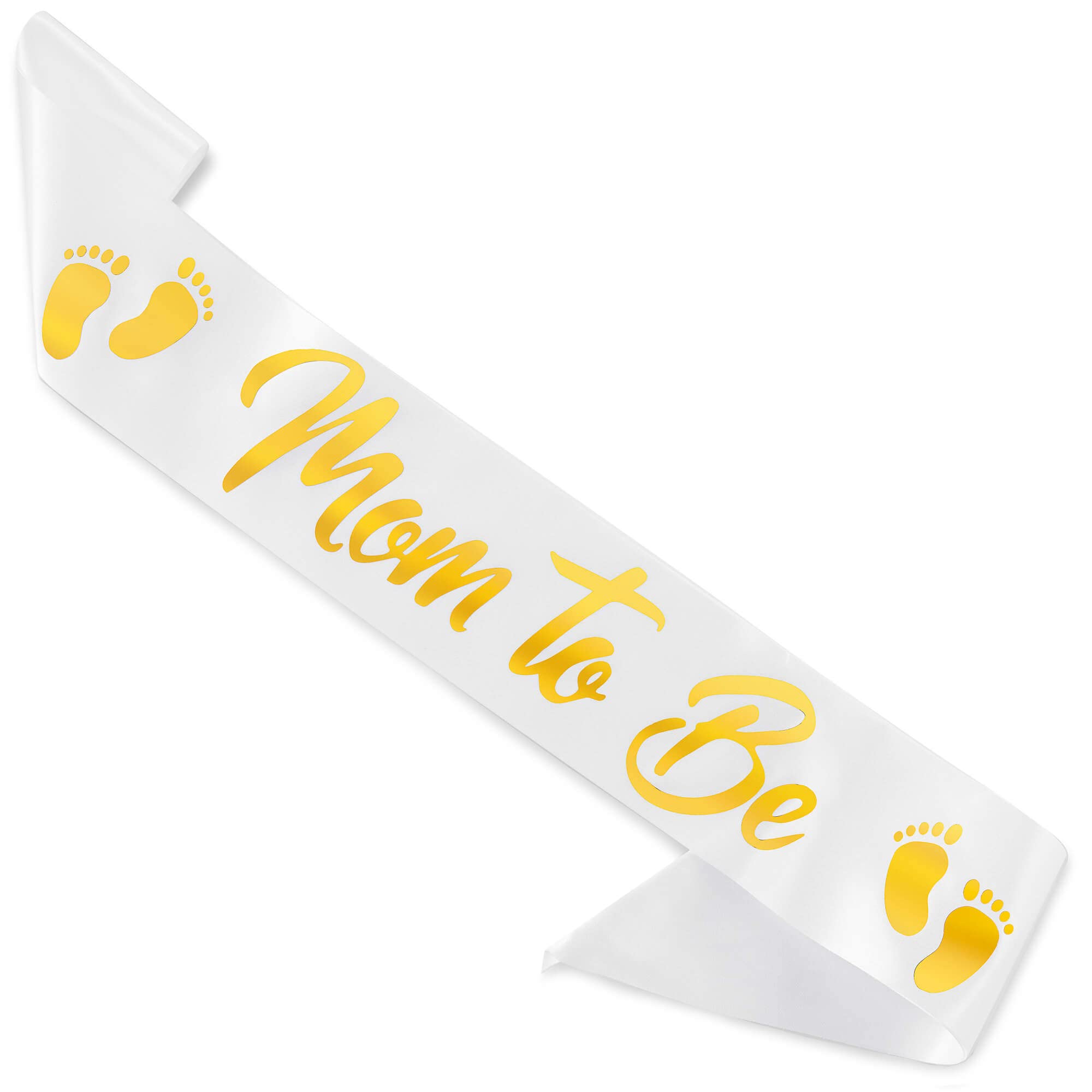 CORRURE Baby Shower Sash for Boy or Girl - 'Mom to Be' Sash With Beautiful White Ribbon and Gold Foil Text - Ideal Gender Reveal, Baby Shower, Welcome Baby, Mom to Be or Baby Sprinkle Gift