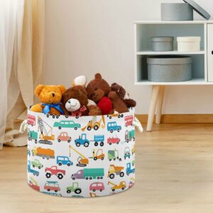 Construction Transports Theme Large Storage Basket for Toys Storage Bin Box Laundry Basket for Home Decor, Pet Toy, Blankets