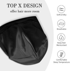 Fittia Satin Hair Bonnet for Sleeping, Silky No Frizzy for Curls Care, Adjustable Strap for Non-Slip, Dreadlocks Cap for Women&Men Black