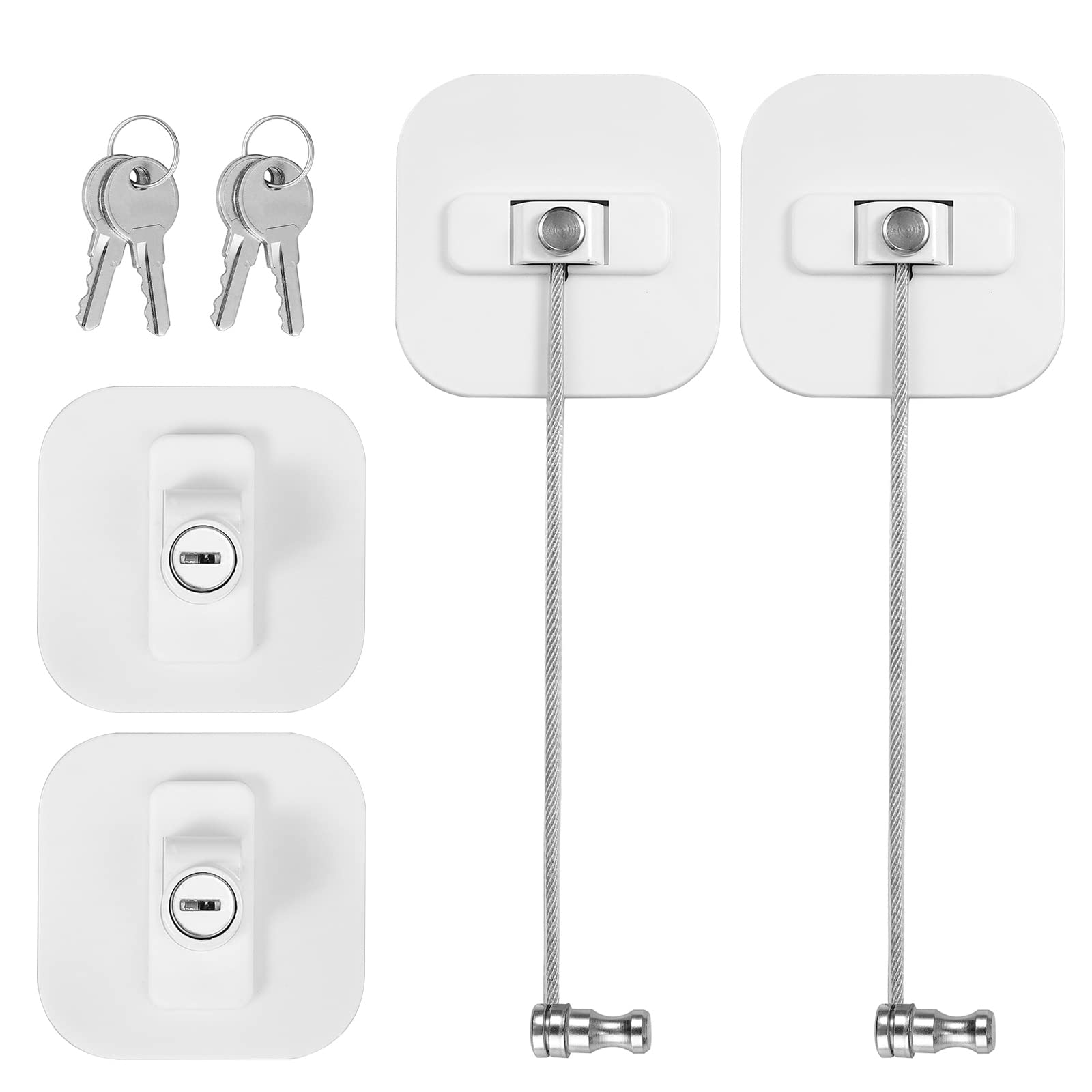 GETLITOOL 2PCS Refrigerator Lock for Children, Kids Safety Fridge Lock with 4 Keys, Zinc Alloy Fridge Locks for Adults Fridge Cable Restrictor Lock for Refrigerator, Cabinets, Drawers