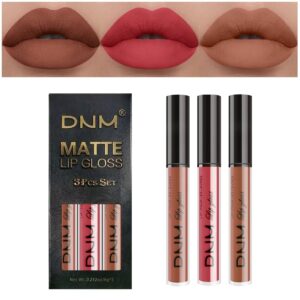 3pcs nude brown pink dark maroon matte liquid lipstick makeup sets for dark skin black women dnm permanent lip stain set long lasting lipstick 24 hours waterproof labiales mate 24 horas originales 09