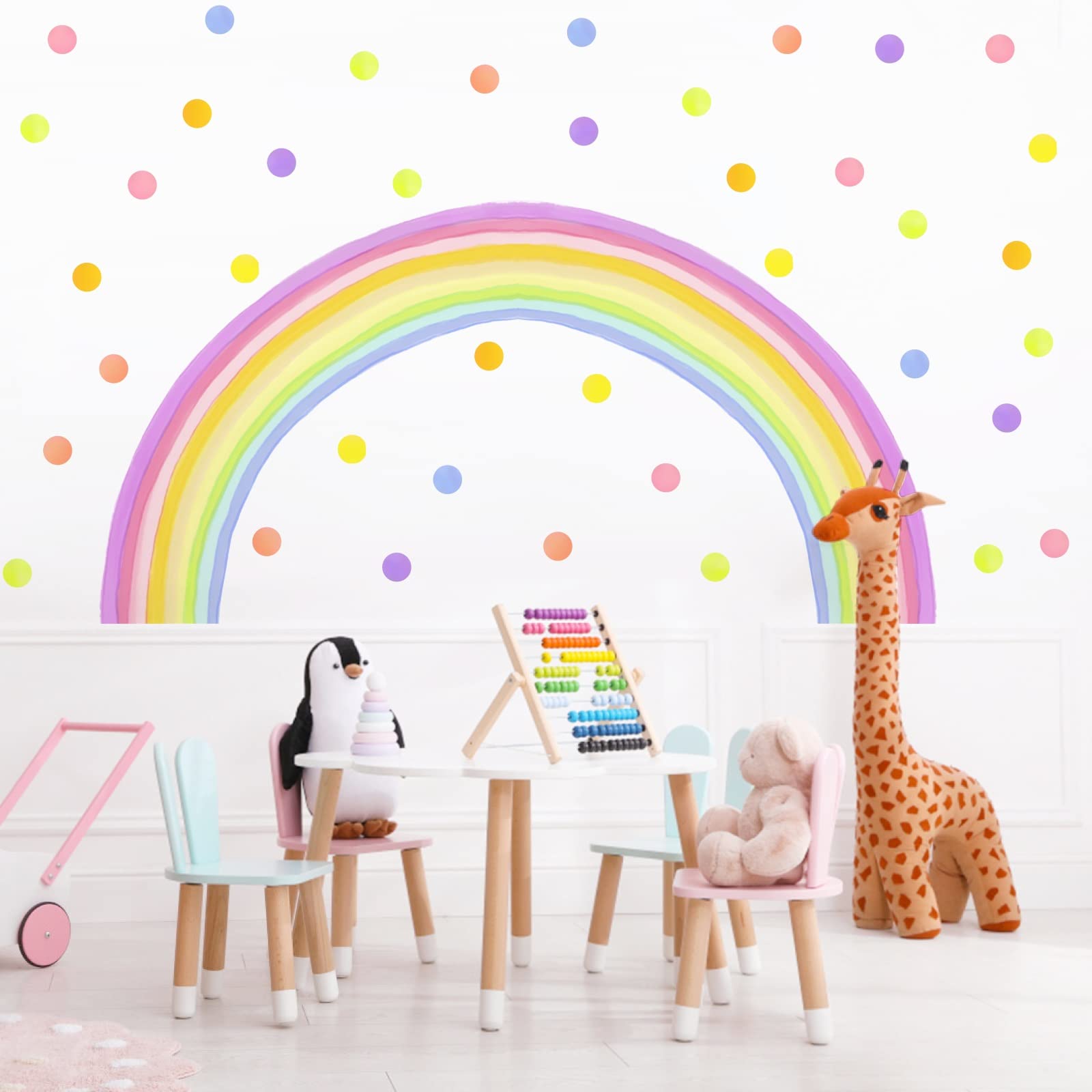 84x42 Inch Extra Large Rainbow Wall Decal Colorful Rainbow Polka Dot Wall Decals Large Rainbow Wall Sticker Fabric Wall Decals Nursery Rainbow Wall Stickers for Kids Rooms Girls Bedroom