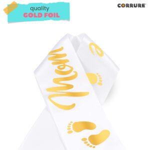 CORRURE Baby Shower Sash for Boy or Girl - 'Mom to Be' Sash With Beautiful White Ribbon and Gold Foil Text - Ideal Gender Reveal, Baby Shower, Welcome Baby, Mom to Be or Baby Sprinkle Gift