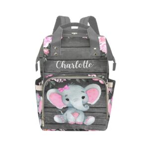 liveweike pink woodland elephant personalized diaper bag backpack custom name daypack large mommy bag for teen girl boy student