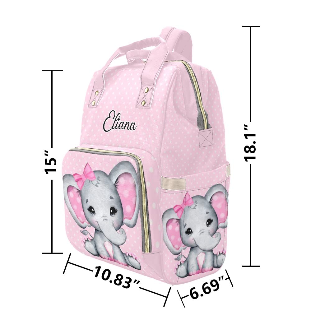 Liveweike Girl Elephant Dot Personalized Diaper Bag Backpack Custom Name Daypack Large Mommy Bag for Teen Girl Boy Student