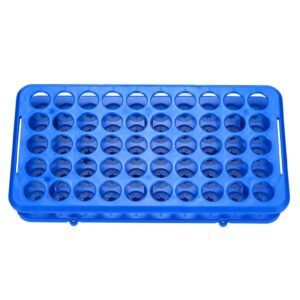 bkmamlab plastic test tube holder rack for 5ml/10ml/15ml tubes, detachable,holes 50(blue single)