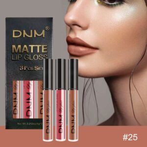 3Pcs Nude Brown Pink Dark Maroon Matte Liquid Lipstick Makeup Sets for Dark Skin Black Women DNM Permanent Lip Stain Set Long Lasting Lipstick 24 Hours Waterproof labiales mate 24 horas originales 09