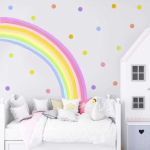 84x42 Inch Extra Large Rainbow Wall Decal Colorful Rainbow Polka Dot Wall Decals Large Rainbow Wall Sticker Fabric Wall Decals Nursery Rainbow Wall Stickers for Kids Rooms Girls Bedroom