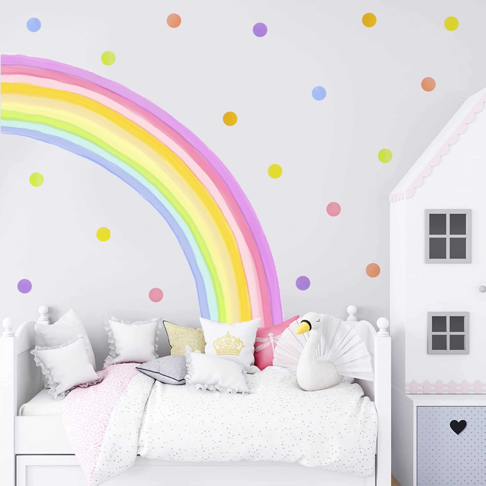 84x42 Inch Extra Large Rainbow Wall Decal Colorful Rainbow Polka Dot Wall Decals Large Rainbow Wall Sticker Fabric Wall Decals Nursery Rainbow Wall Stickers for Kids Rooms Girls Bedroom