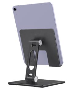 alashi tablet stand for desk, stable tablet holder with heavy and thickened metal base for large tablet device, multi-angles adjustable and foldable, universal supports 4-13.3 inches tablet, black