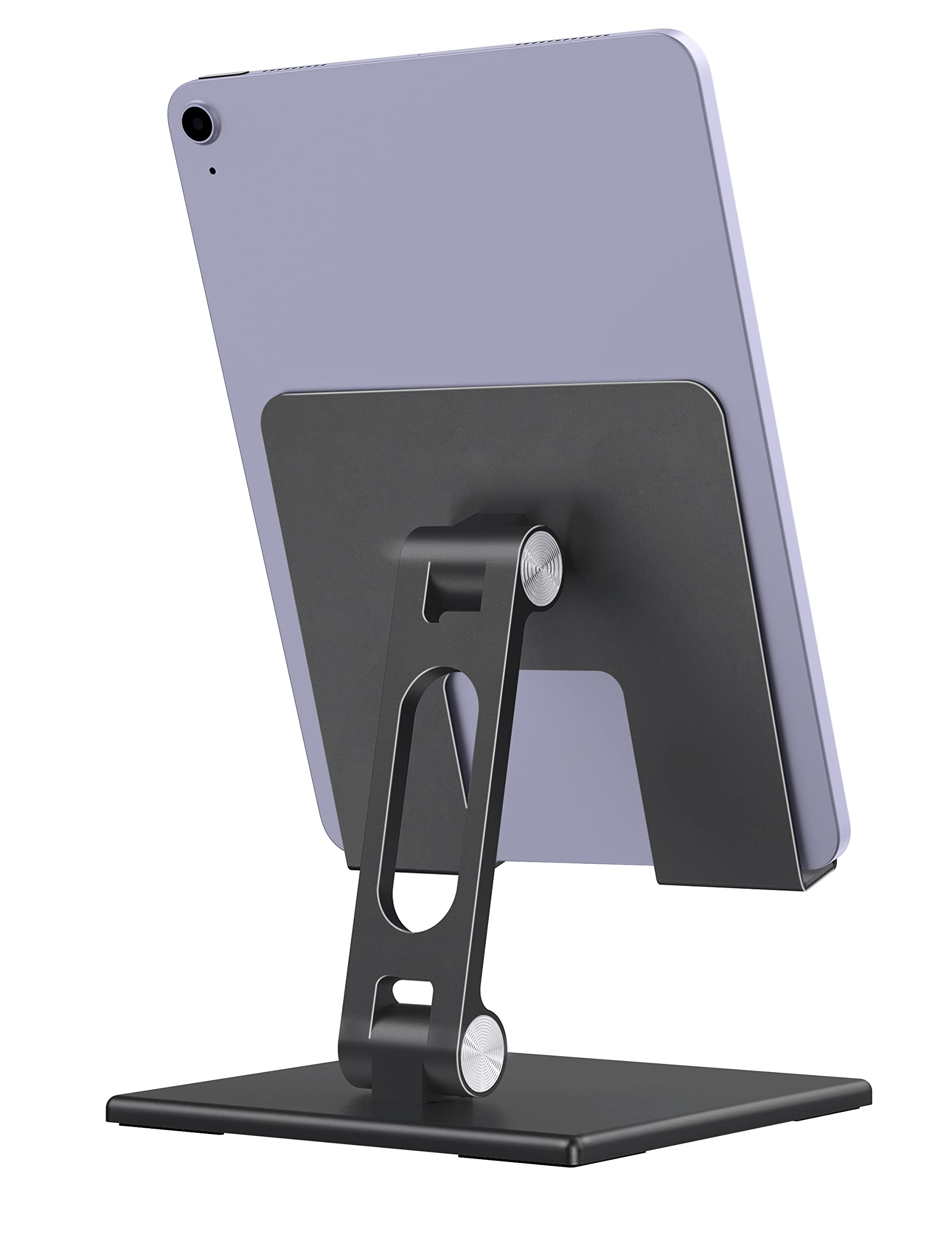 ALASHI Tablet Stand for Desk, Stable Tablet Holder with Heavy and Thickened Metal Base for Large Tablet Device, Multi-Angles Adjustable and Foldable, Universal Supports 4-13.3 Inches Tablet, Black