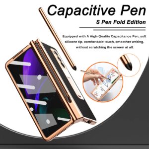 Miimall Compatible for Samsung Galaxy Z Fold 2 Case with S Pen Holder, S Pen+Screen Cover+Kickstand+Leather Pattern Plating All-Inclusive Hinge Protection Case for Galaxy Z Fold 2 (Black)