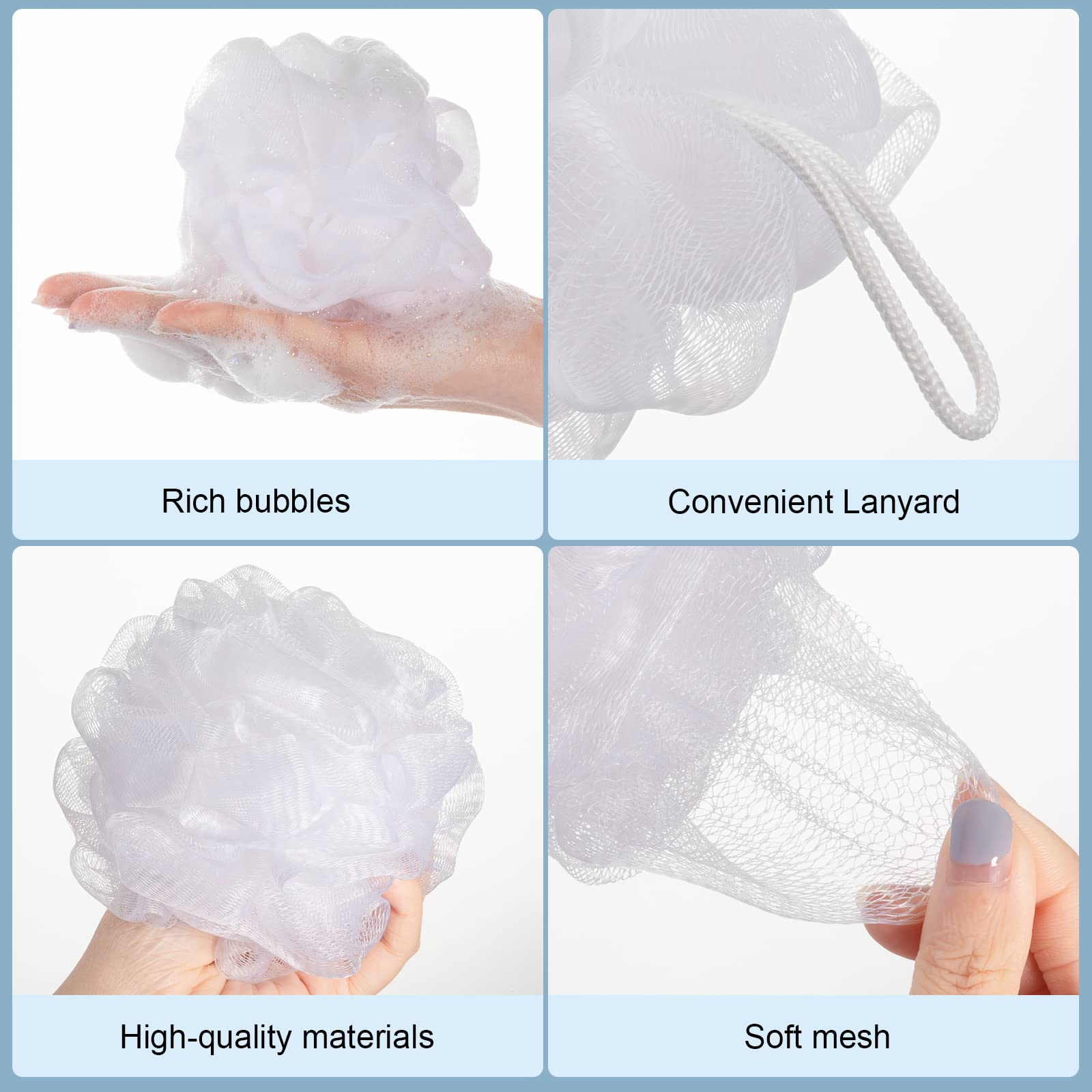 50 Pack Loofah Sponge Bath Sponge Shower Loofah Mesh Shower Ball Bath Pouf Wash Body Puff for Women Men, 30 g (White)