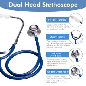 Novamedic Classic Blue Dual Head Stethoscope, 22-inch, Adult Size Stethoscope for Nurses, Doctors, ETMs, Nursing Homes, Cardiac Diagnostic, Cardiology and Medical Supplies Kit