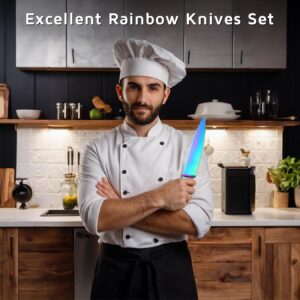 WELLSTAR Rainbow Knife Set 16 Pieces with 8 Knives and 8 Blade Guards, Iridescent German Stainless Steel Kitchen Knives with Durable Sheath Cover, Colorful Titanium Coated Chef’s Cooking Knife Set