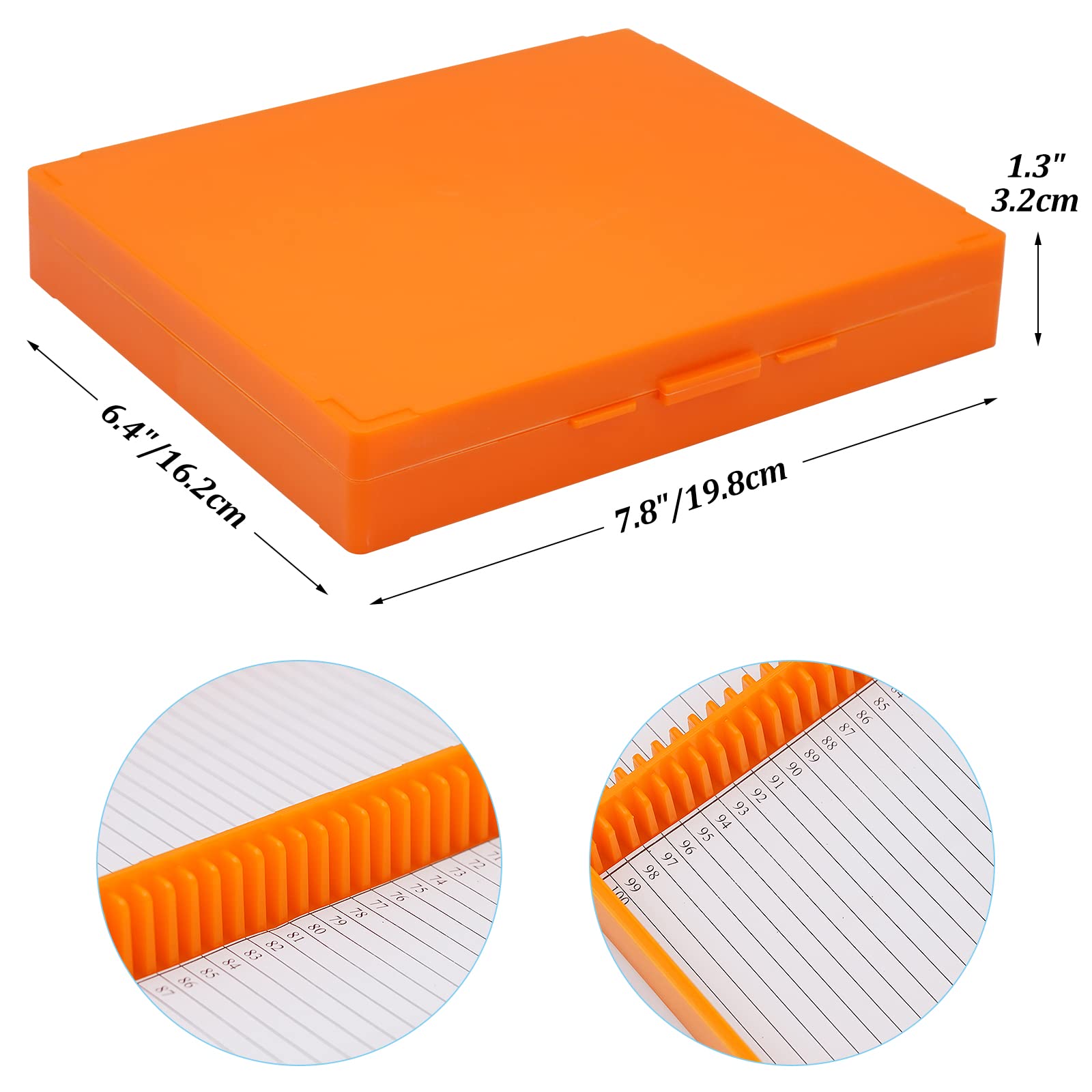 HHNIULI 3PCS Microscope Slide Holder Box, Orange 100 Place 1" L x 3" W Polypropylene Microscope Slide Storage Boxes 8.27" Length x6.69" Width x 1.26" Height for Classroom Lab