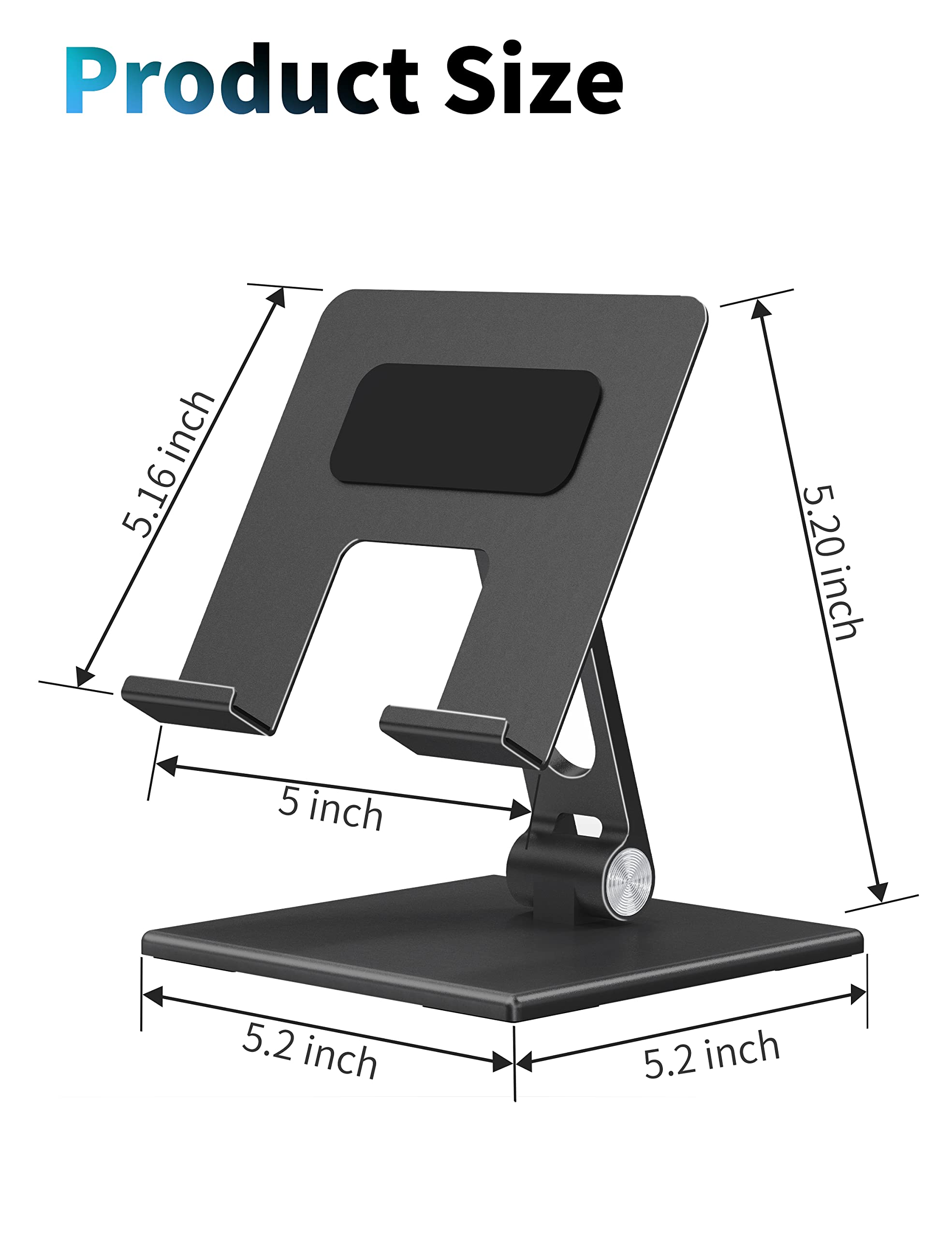 ALASHI Tablet Stand for Desk, Stable Tablet Holder with Heavy and Thickened Metal Base for Large Tablet Device, Multi-Angles Adjustable and Foldable, Universal Supports 4-13.3 Inches Tablet, Black