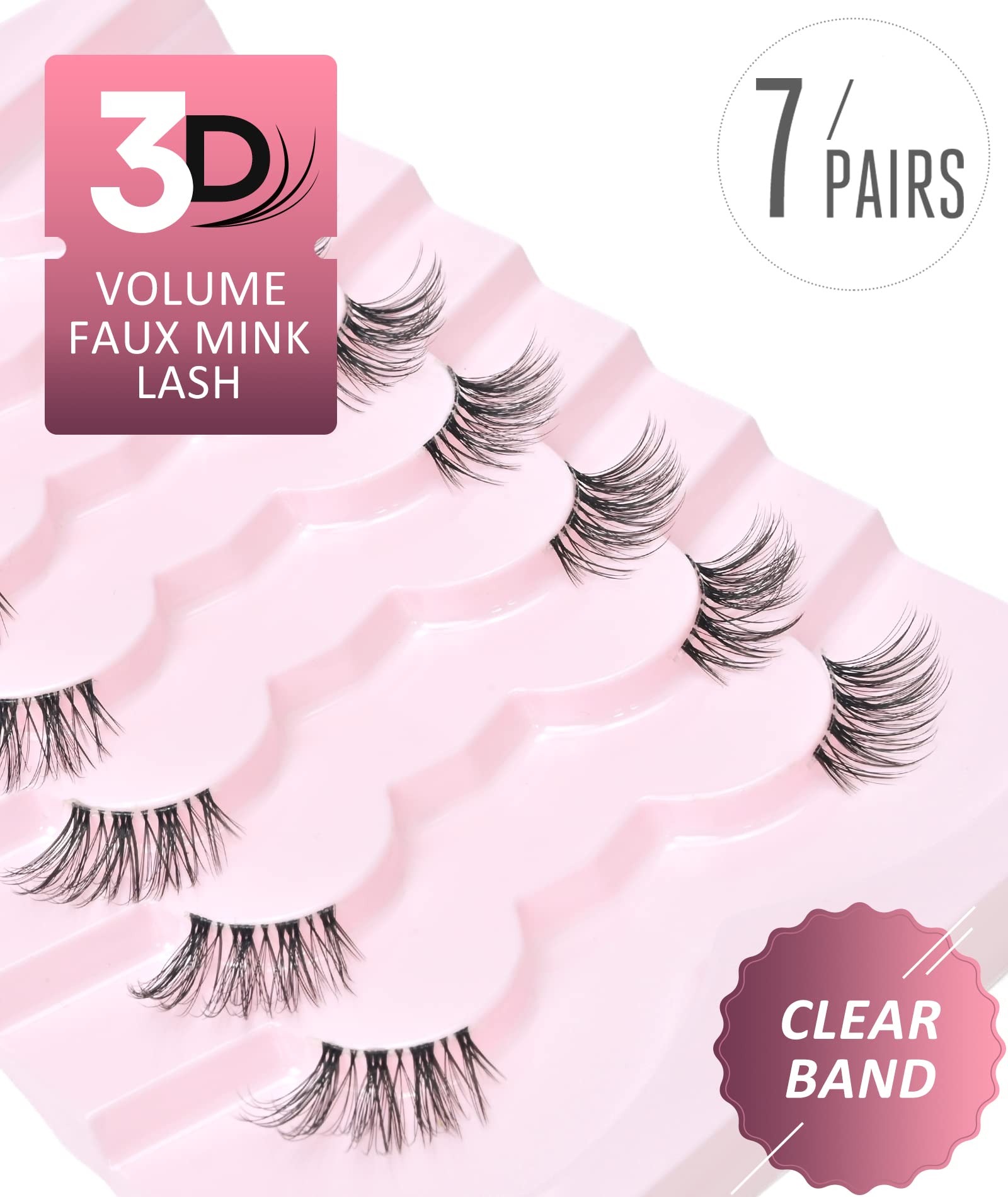 Onlyall Half Eyelashes Corner Lashes Natural Lashes Half Lashes Wispy End Lashes Corner Eyelashes 3/4 Lashes Clear Band Lashes 7 Pairs C03 (6MM-15MM)